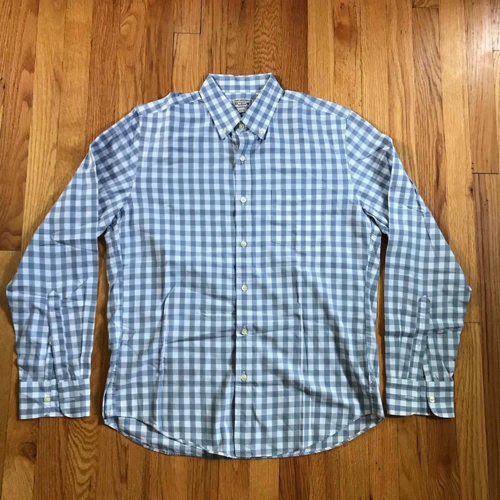 J. Crew Factory Light Gray & White Gingham Button-Down Shirt Medium